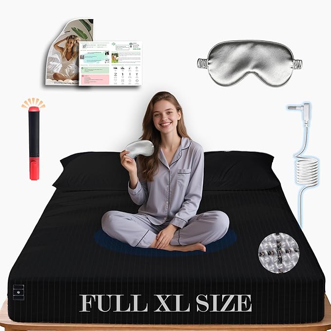 Ali King Grounding Sheets - Full XL Size, Soft Cotton with Silver Fiber, 15'' Deep Pocket Earth Grounding Fitted Bed Sheets for Improved Sleep (Black, Full XL 54''*80''*15'')