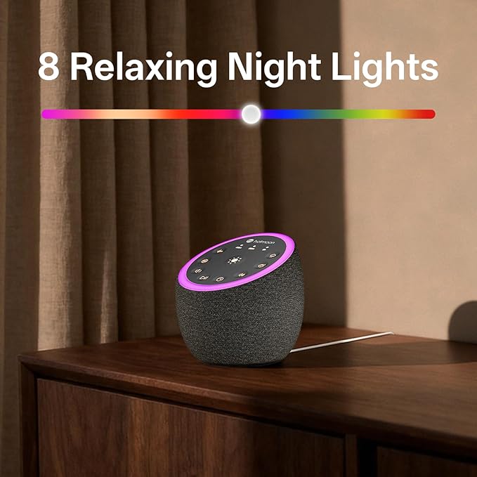 Hotmoon Sound Machine for Sleep, Cocoon 2 White Noise Sound Machine with 40 Non-Looping Sounds, Dual-Speaker & Timer, 8 Night Light, Pink Brown Green Noise for Sleeping Adults, Office Privacy, Plug-in