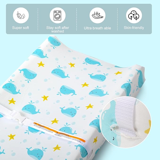 FHMJYH Changing Table Pad Cover Elastic Changing Pad Cover Premium Baby Changing Pad Cover 2 Pack for Boys Girls Soft and Comfortable (Baby Whale and Hedgehog)