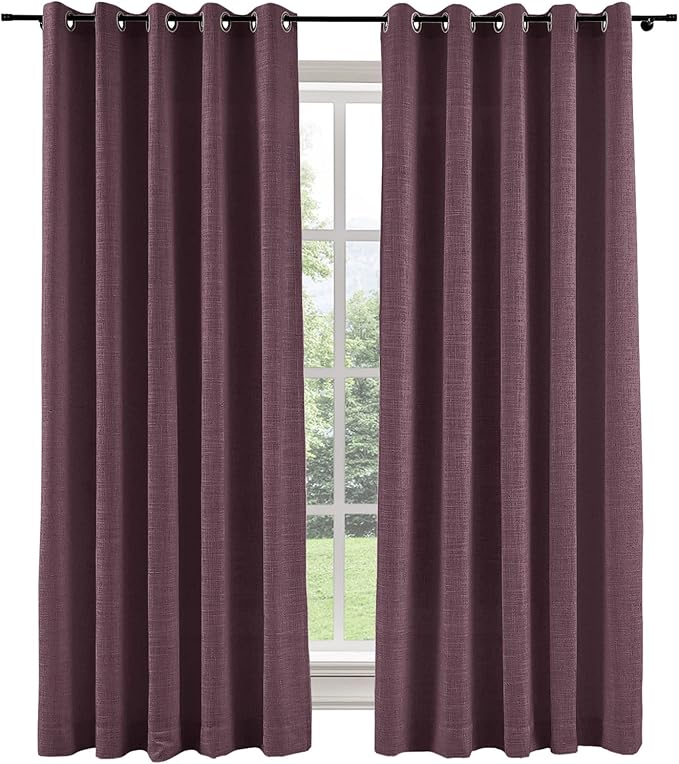 ChadMade Extra Wide Room Darkening Grommet Polyester Linen Curtain 100 Inches Wide Drape for Living Room Patio Sliding Door 100Wx96L, 1 Panel, Plum, Tallis Collection