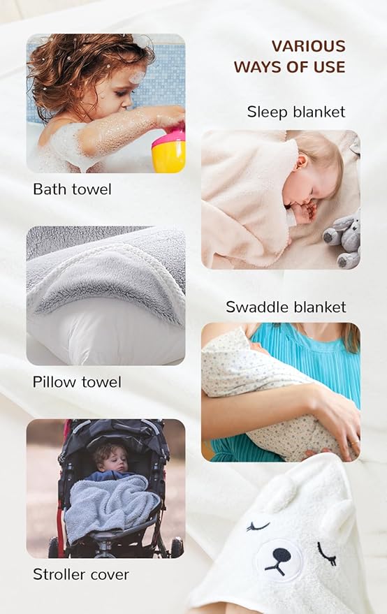 Baby Bath Towel,2 Pack Hooded Babie Towels for Newborn,Infant,Toddler,Ultra Absorbent Soft (White Bear+Pink cat)