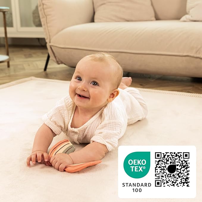 Hakuna Matte CloudSoft Baby Play Mat for Floor 80" x 110" Beige – Coral Velvet Memory Foam Rug for Crawling & Cozy Play – Non-Slip, Water-Resistant, Easy-CareTummy Time Mat, Playmat for Playpen