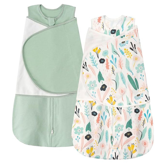 ZIGJOY Sleep Sack Swaddle 1.0 Tog Baby Wearable Blanket 100% Cotton Baby Swaddle Blanket for Newborns 6-12 Months Green&Tropical Rainforest