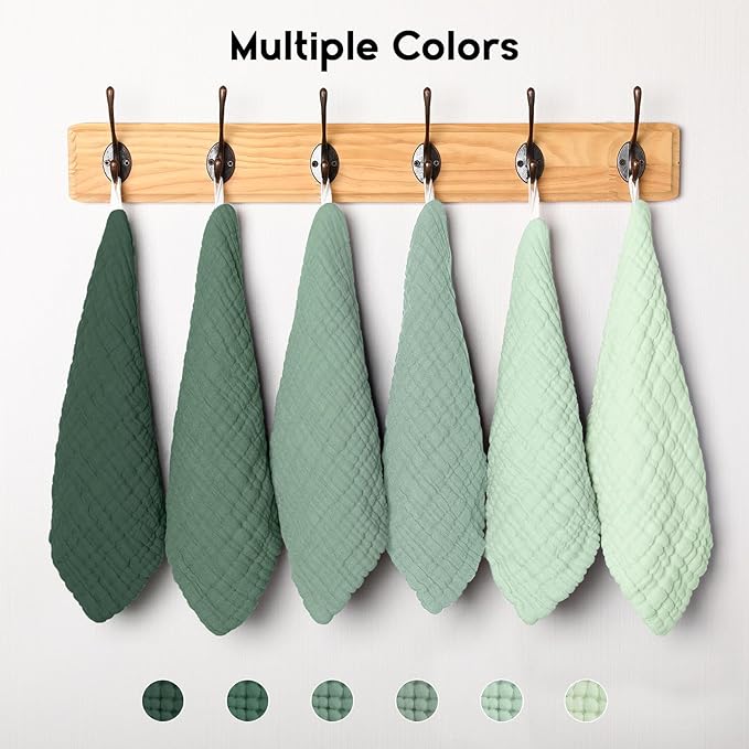 Unnivoll Muslin Baby Washcloths 6 Pack, 100% Cotton Wash Cloths for Babies, Large 12''X12'' Burp Cloths Absorbent and Soft for Newborn Infants Kids Boys Girls - Gradient Green