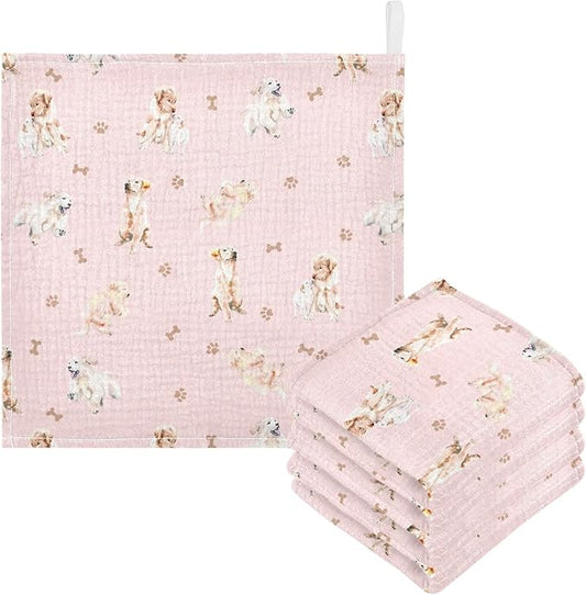vvfelixl Baby Cotton Washcloths Golden Retriever Infants Bath Towel for Unisex Face Towels for Newborn, Natural Baby Wipes Delicate Skin, 11.8 X 11.8 inch, one sizex3