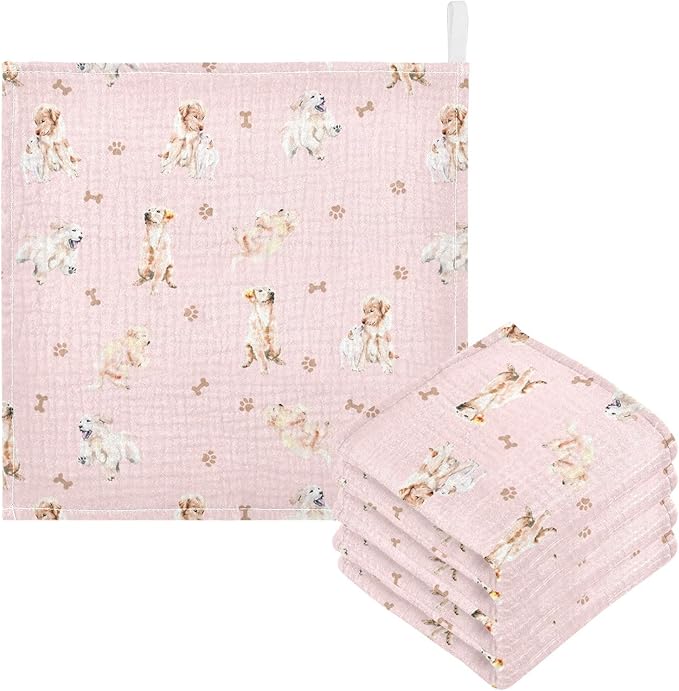 vvfelixl Baby Cotton Washcloths Golden Retriever Infants Bath Towel for Unisex Face Towels for Newborn, Natural Baby Wipes Delicate Skin, 11.8 X 11.8 inch, one sizex5