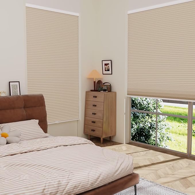 MYshade Cordless Blackout Cellular Shades for Windows, Honeycomb Window Shades with Thermal Insulation, Child & Pet Safe Room Darkening Shade, Easy Install,50" W x 72" H, Beige
