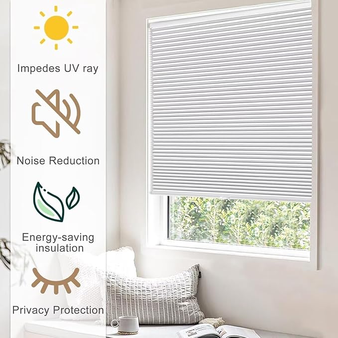 MYshade Cordless Blackout Cellular Shades, 1.5" Honeycomb Window Blinds for Bedroom & Nursery, Thermal Insulated, Noise Reducing, Privacy Shades, Inside or Outside Mount (42" W x 72" H, White)