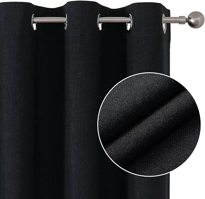 Joydeco Black Curtains 84 Inch Long, Blackout Curtains 2 Panels Set, Total Room Darkening Thermal Insulated Textured Grommets Drapes for Bedroom Living Room(42x84 inch, Black)