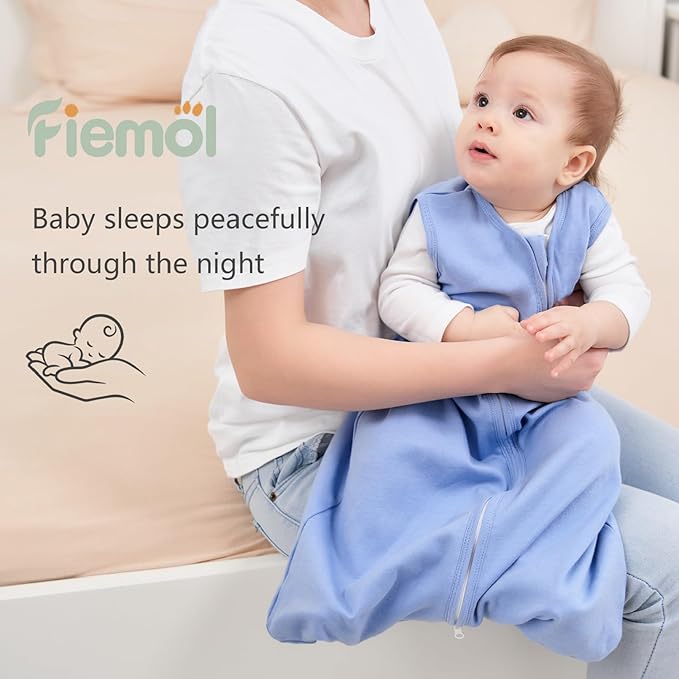 FIEMOL Baby Sleep Sack 0-6 Months, 100% Cotton Sleeping Sack for Newborn and Infant, 3 Pack Baby Wearable Blanket, 0.5 Tog Lightweight Double Zipper Sleep Bag Apricot