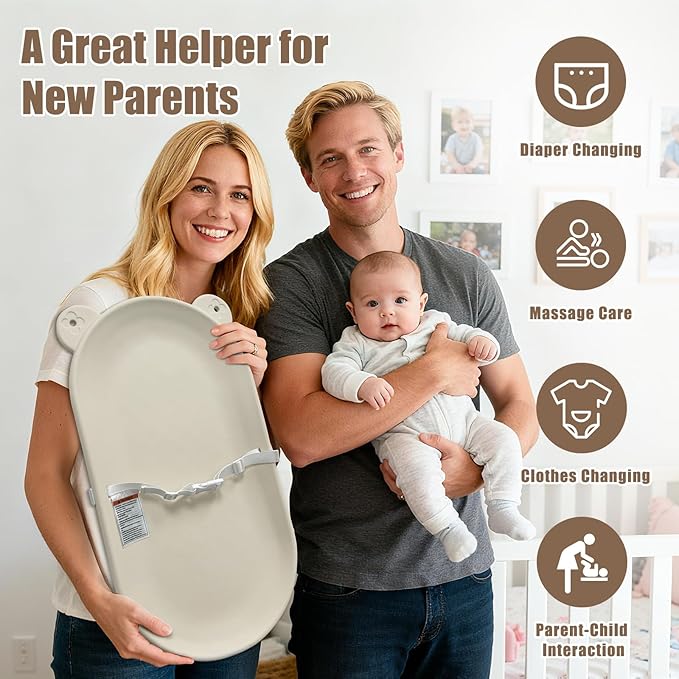 FLEUFAB Baby Changing Pad, EVA Waterproof Non-Slip Changing Table Pad with Adjustable Strap for Dresser Changing Table Nursery, Portable Diaper Changing Pad, Oat