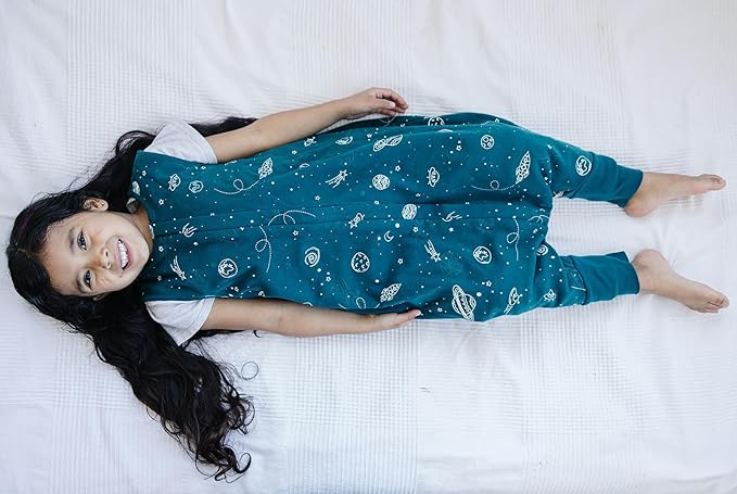 Woolino 4 Season Baby Sleep Bag or Sack with feet, Australian Merino Wool and Organic Cotton, Toddler Sleeping Bag, 18-36m, Space (Glow In The Dark)