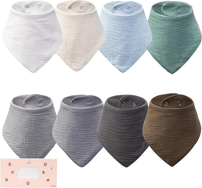 COOROBIN 8 pack-Muslin Baby Bibs, 100% Cotton Baby Bandana Drool Bibs, Ultra Soft & Absorbent for Newborns & Infants