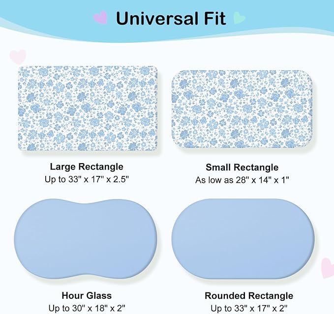 FIOBEE Baby Bassinet Sheets for Girls Boys 2 Pack Waterproof Bassinet Mattress Elastic Fitted Crib Sheets Universal Fit for Hourglass Oval and Rectangle Bassinet Sheet, Blue