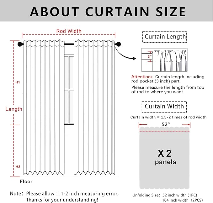 XWZO 100% Blackout Curtains with Tiebacks- Double Layers Completely Shaded Window Panels Thermal Insulated Lined Drapes for Bedroom/Living Room, Rod Pocket/Back Tab, White, W52 x L54, Set of 2 Panels