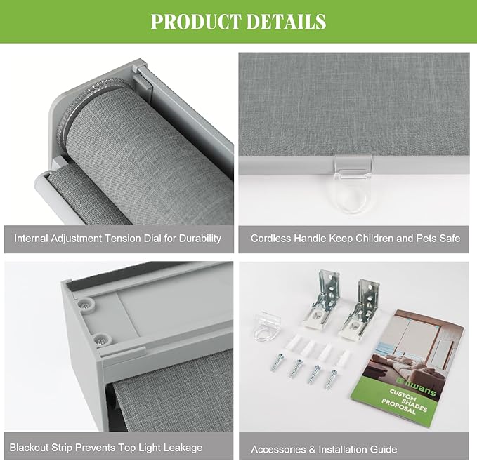 Blackout Roller Shades Blinds for Windows, Free-Stop Cordless Roller Shades with Valance, Thermal Insulated Fabric Window Blinds UV Protection for Home, Bedroom, Grey, 59" W x 72" H