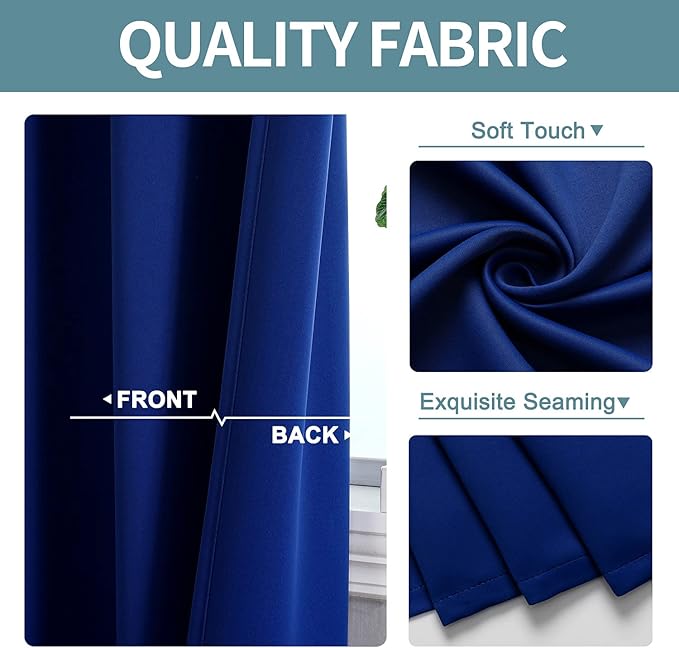 ChrisDowa Blackout Curtains 108 Inches Long for Living Room, Grommet Thermal Insulated Room Darkening Curtains for Bedroom (1 Panel Set, Royal Blue, 52W x 108L)