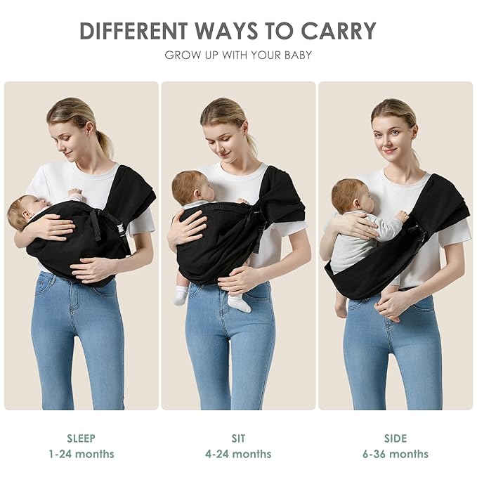 Baby Sling Carrier, Toddler Sling Carrier with Wide Shoulder Strap, Lightweight Baby Carriers Newborn to Toddler Infant Wrap Carriers Perfect for Mom and Dad, 7-30lbs, Black