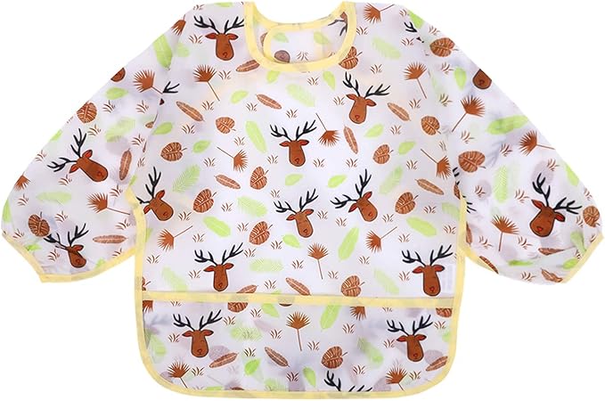 Accmor 4 Pack Long Sleeve Bibs, Baby Smock Waterproof Sleeved Bib Smock for Baby Toddler 6-36 Months