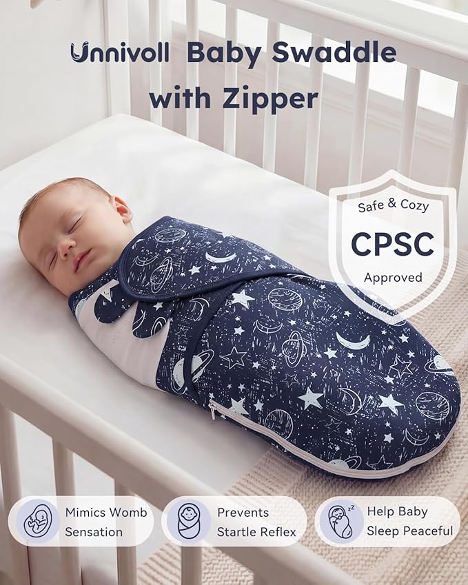 Baby Swaddles for Newborns with Zipper, 100% Cotton Newborn Swaddle Sack, 3 Pack Baby Swaddles 0-3 Months Swaddle Sleep Sack for Newborn Baby Boy Girl Blue Planet