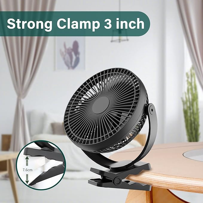 Portable Clip on Fan, 10000mAh Battery Operated, 24 Hours Work Time, 4 Speeds, 8 Inch, Personal Fan for Bedroom Outdoor Travel Camping Golf Cart Treadmill Home Office