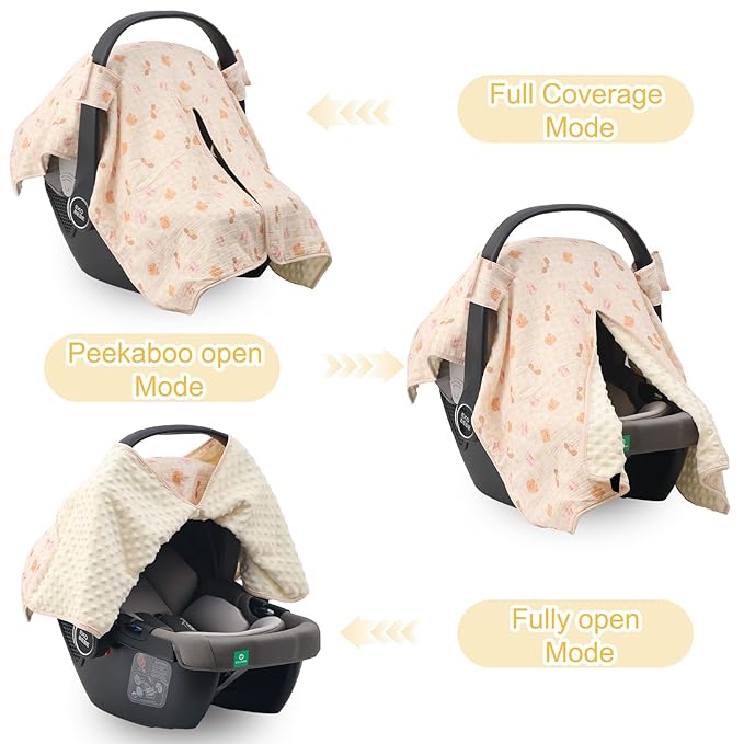 2-in-1 Baby Car Seat Cover, Baby Car Seat Canopy, Mom Nursing Cover，Easy to Install Shield，Multi-Purpose | Winter Warm & Summer Shade Use (Light Pink)