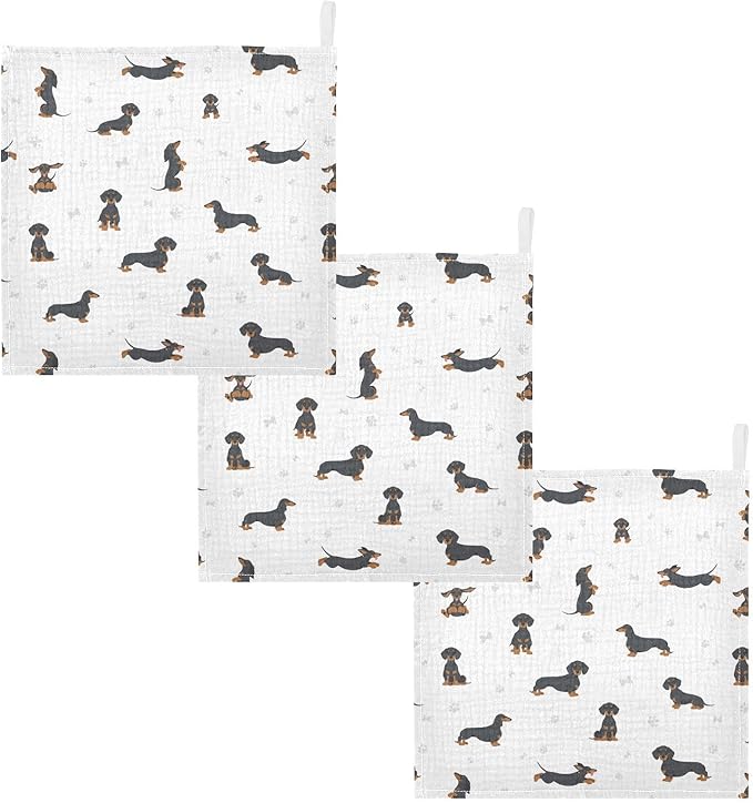 vvfelixl Baby Cotton Washcloths Black Dachshund Infants Bath Towel for Unisex Face Towels for Newborn, Natural Baby Wipes Delicate Skin, 11.8 X 11.8 inch, one sizex3