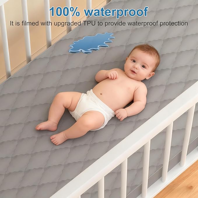 2Pack Waterproof Crib Sheets- Cotton 24X38 Fitted Crib Sheets Crib Mattress Protector Sheets,Soft Bed Sheets,Washable Little Bed Sheets,Neutral for Boy,Girl,Toddler (Gray, 24X38inch)