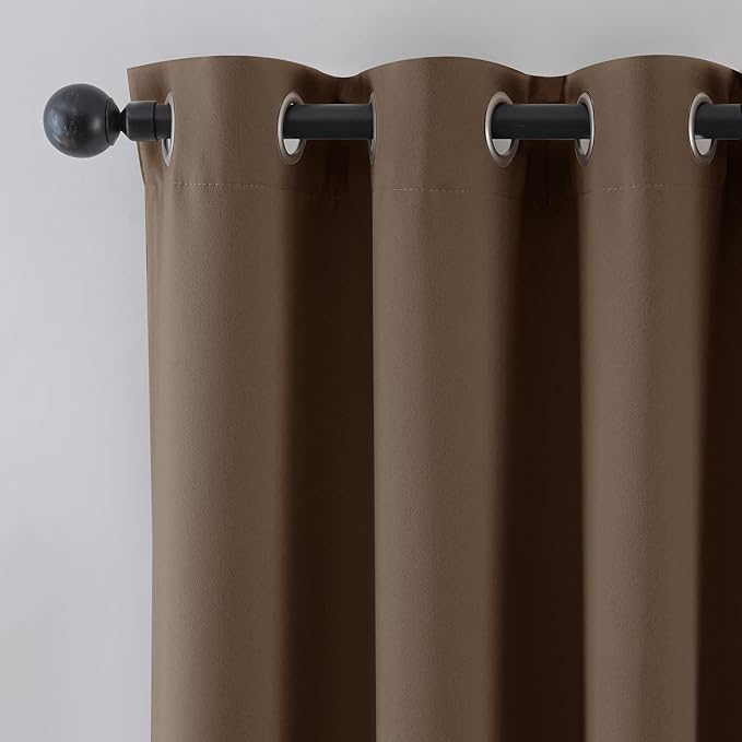 Beauoop 100% Blackout Curtains 84 Inch Long 2 Panels for Bedroom Living Room Coffee Brown Solid Room Darkening Thermal Insulated Soundproof Energy Saving Grommet Top Window Drapes,52x84, 2 Set