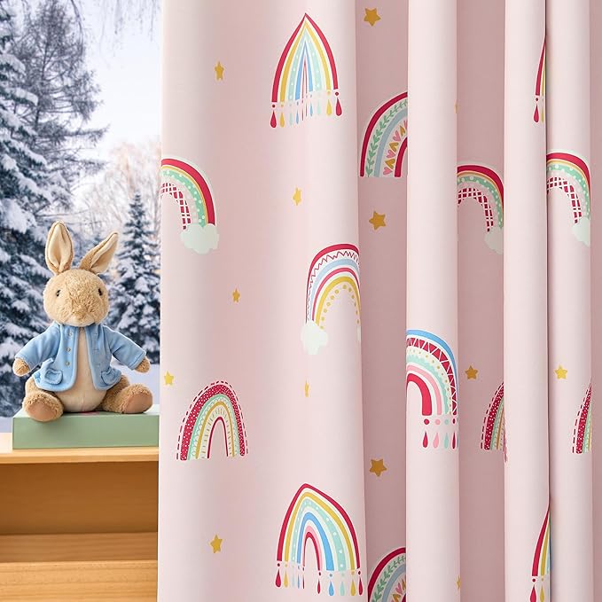 jinchan Nursery Blackout Curtains for Kids Room Rainbow Pink Curtains Cute Girls Bedroom Dorm Playroom Window Treatment Grommet Thermal Insulated Room Darkening 2 Panels 63 Inch Length