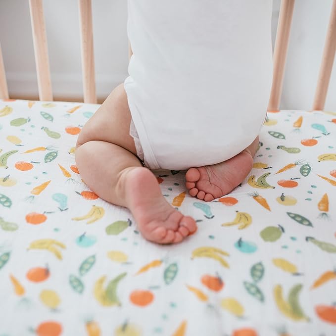 aden + anais Essentials Classic Crib Sheet, 100% Cotton Muslin, Super Soft, Breathable, Tailored Snug Fit, Farm to Table