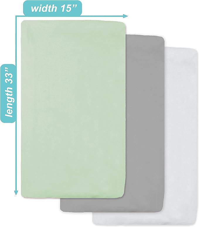 American Baby Company 15" x 33" Fitted Bassinet Sheet, 100% Natural Cotton Jersey Knit, Celery/Gray/White, Soft Breathable, for Boys and Girls, Pack of 3