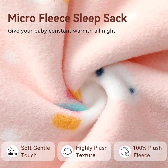 Unnivoll Fleece Baby Sleep Sack 12-18 Months 1.0 Tog Baby Wearable Blanket Microfleece Sleeping Sack with 2-Way Zipper for Toddler Infant Pink & White Unicorn