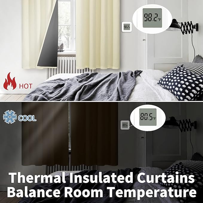 BGment Cream 100% Blackout Curtains for Bedroom 63 Inch Length 2 Panels Set, Thermal Insulated Full Light Blocking Grommet Noise Cancelling Window Curtains&Drapes with Black Liner, 42 Inch Wide Each