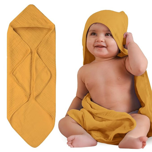 Hands-Free Hooded Towel - 100% Organic Premium Muslin Cotton, 30" x 30", Ultra-Absorbent, Soft, Breathable, Hypoallergenic, Multipurpose, Gifts for Babies & Infants