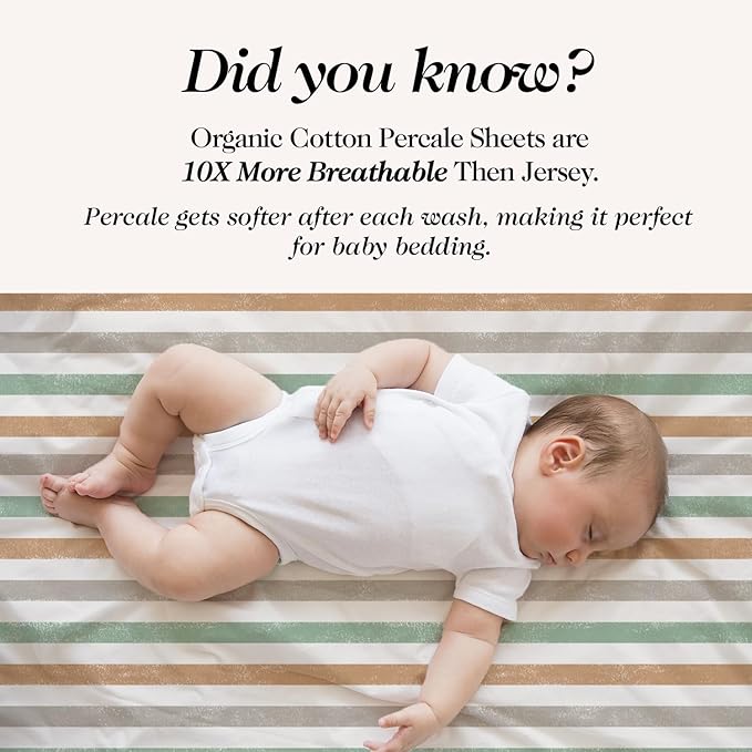100% Organic Cotton Mini Crib Sheets (3-Pack) - GOTS Certified - Breathable Pack n Play Sheets Fitted - Double-Elastic for Secure Fit, Extra Protection for Your Baby - Gender-Neutral Prints (27"x39")