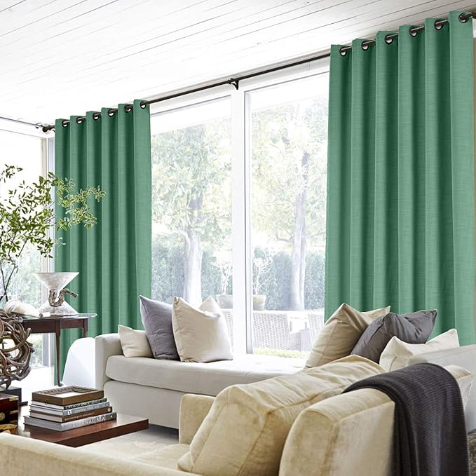 ChadMade 84W x 102L Inch Peacock Faux Linen Curtain Drapes with Blackout Lining, Room Darkening Antique Bronze Grommet Curtain for Sliding Glass Door Patio Door Living Room (1 Panel)