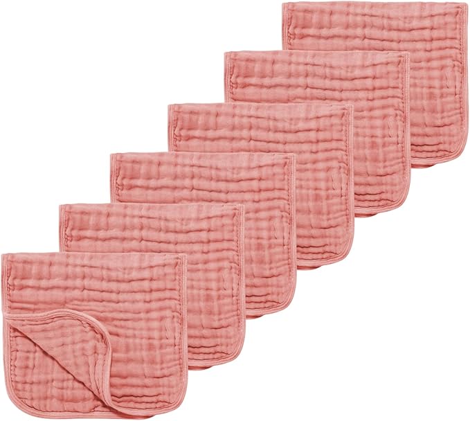 TDHD Muslin Solid Burp Cloths 100% Cotton Large 18''x10'' Extra Soft and Absorbent Multifunctional 6 Pack Baby Burping Cloth for Unisex Boys Girls (Pink)