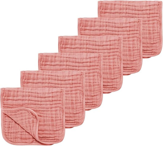 TDHD Muslin Solid Burp Cloths 100% Cotton Large 18''x10'' Extra Soft and Absorbent Multifunctional 6 Pack Baby Burping Cloth for Unisex Boys Girls (Pink)