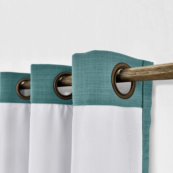 ChadMade 72W x 96L Inch Everglade Teal Faux Linen Curtain Drapes with Blackout Lining, Room Darkening Antique Bronze Grommet Curtain for Sliding Glass Door Patio Door Living Room (1 Panel)