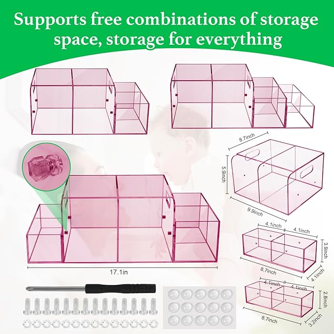 Acrylic Diaper Caddy, Baby Wipes Organizer for Changing Table, Dresser Top Tabletop Organizer with 4 Detachable Compartments, Anti-slip Rubber Feet, Newborn Baby Essentials, Red