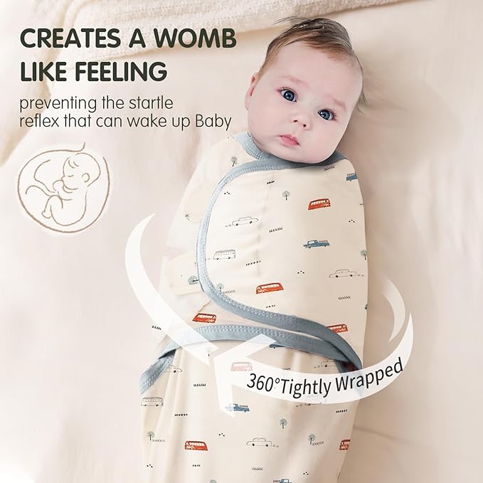 insular Baby Swaddle Wrap, Swaddle Blanket for Newborn and Infant, Adjustable Swaddling Set for Boy and Girl, Soft Cotton Baby Sleep Sack 3 Pack, Car&Dachshund, Small(0-3 Month)