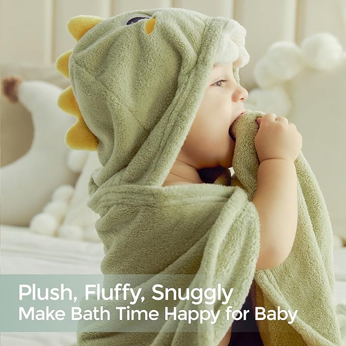 Momcozy Baby Bath Towels with Visualize Health Label - Ultra Soft & Absorbent Coral Fleece Hooded Towels for Newborn, Infant, Toddler (0-36 Months) Bath Essentials (Large Size,2 Pack)