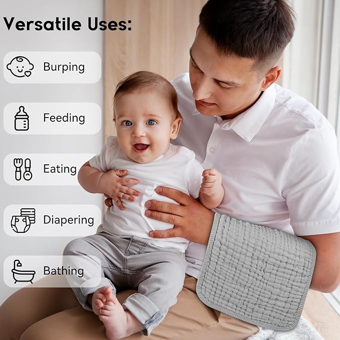 Unnivoll Muslin Burp Cloths for Baby 100% Cotton Burping Cloths for Boys Girls Large 20"X10" Extra Soft and Absorbent 5 Pack - Multicolor
