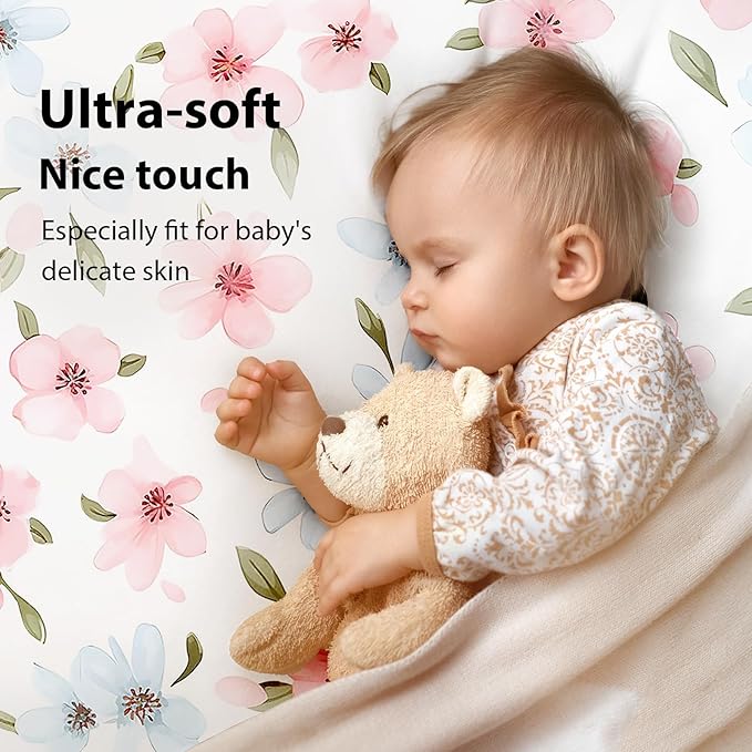 Baby Crib Sheets Girl, 3 Pack Toddler Bed Sheets Fit for 52”x28” Standard Crib and Toddler Mattresses, Super Soft Microfiber Pink Butterfly Flower