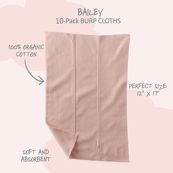 Butterblu Bailey 10-Pack Burp Cloths 100% Organic Cotton Knit for Newborn & Baby Boys & Girls, Sorbet Frost Rainbow, One Size