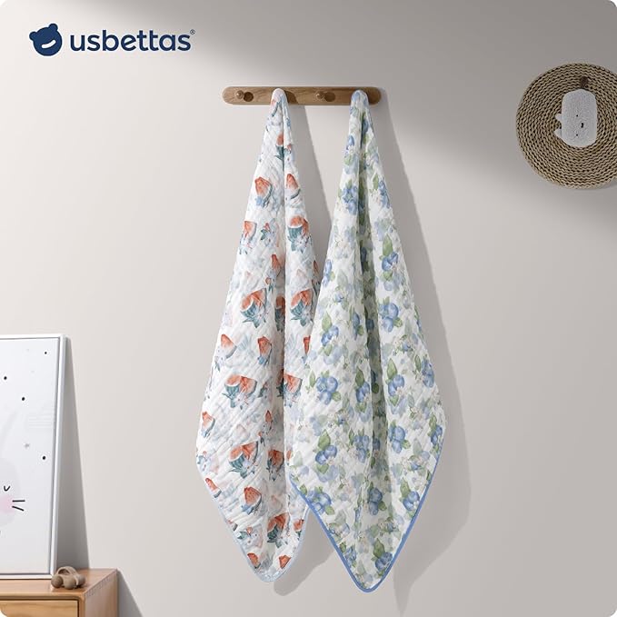 Muslin Hooded Baby Towels 2 Pack, Ultra Soft & Absorbent Baby Bath Towels, Bath & Beach Essentials, Shower Gifts for Newborns, Babies, Infant, Toddler - 32x32 Inch (Blueberry & Watermelon)