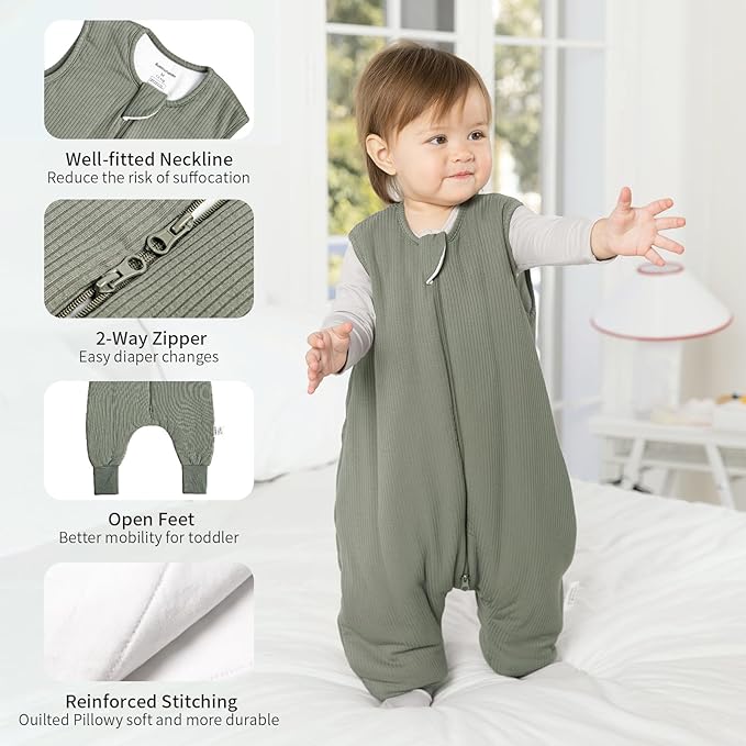 BubblePanda Rayon Made from Bamboo Toddler Sleep Sack with Feet 1.0 Tog Breathable Sleep Sack 6-12 Months Ultra Soft Baby Wearable Blanket with Legs Unisex Sleeping Bag with 2-Way Zipper