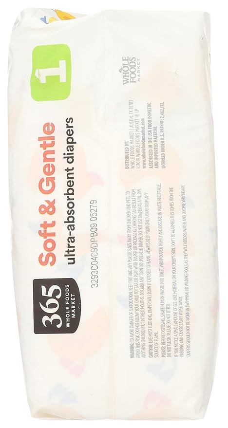 365 by Whole Foods Market, Soft & Gentle Size 1 Diapers with Wetness Indicator, Ultra-Absorbent, Hypo-Allergenic, Ultra-Absorbent, 40 Count