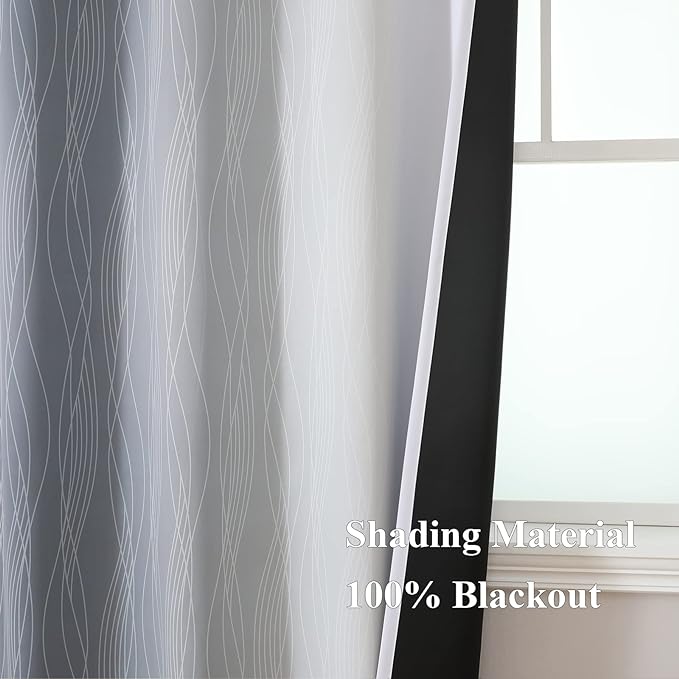 Estelar Textiler Grey and Greyish White Blackout Curtains 54 Inch Length, Light Blocking Gradient Grommet Drapes for Living Room, Thermal Insulated Ombre Curtains for Bathroom,42Wx54L,2 Panels